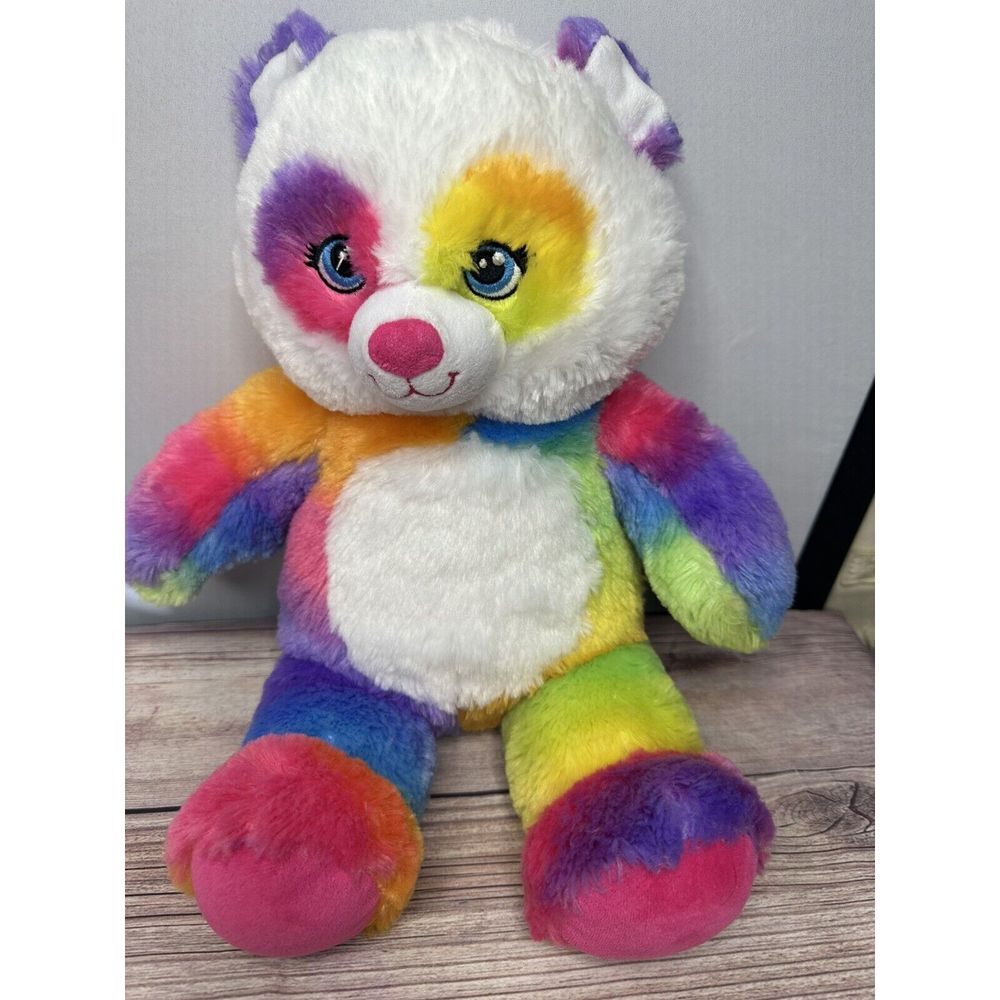 Build A Bear Rainbow Pop of Color Panda Plush Stuffed‎ Animal 16 Inches Long EUC